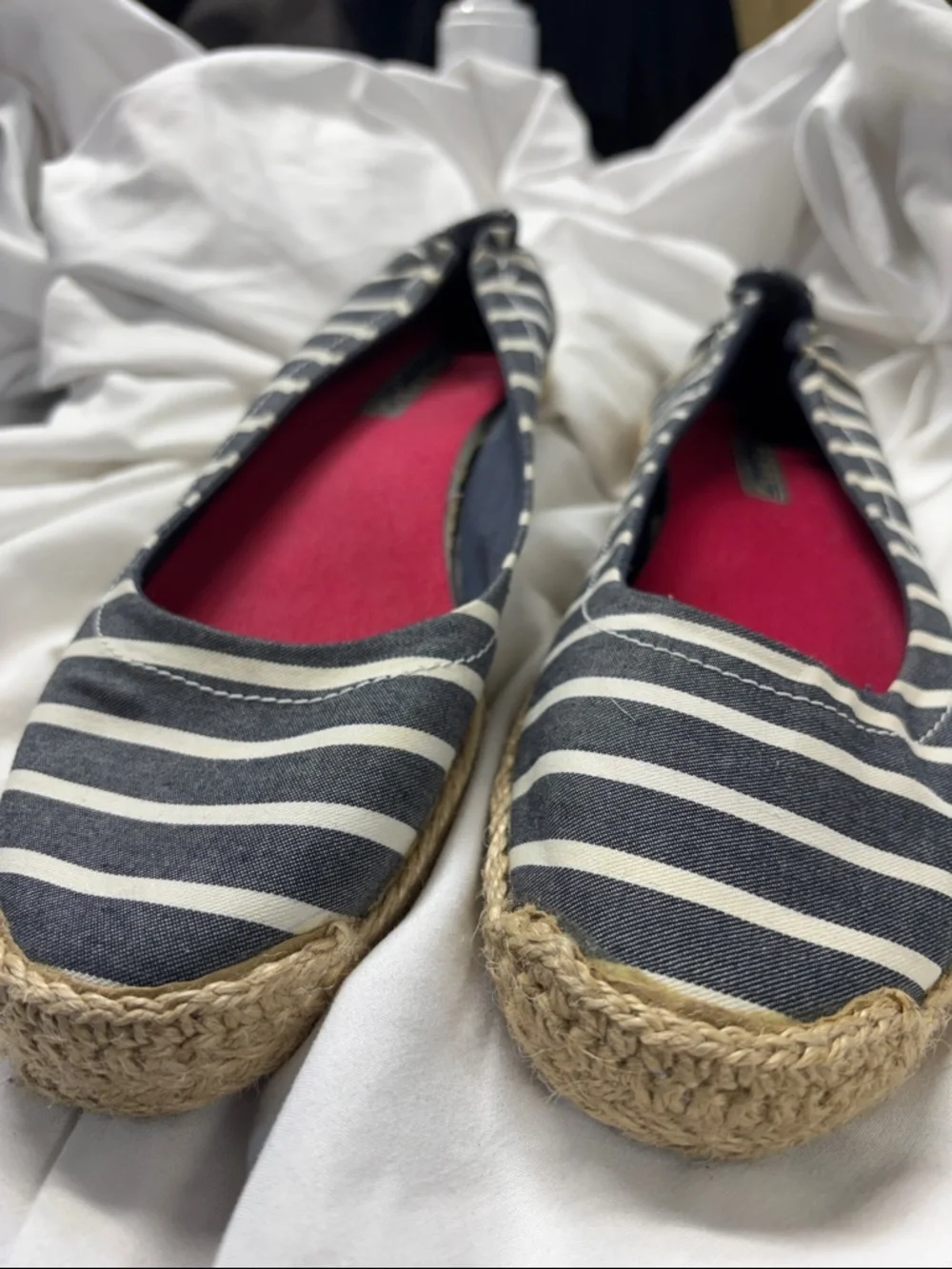 Sperry Navy & White Striped Espadrille Flats with Red Insole size 8